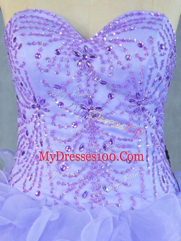 Lavender Sleeveless Organza Lace Up Quinceanera Gowns for Sweet 16 and Quinceanera