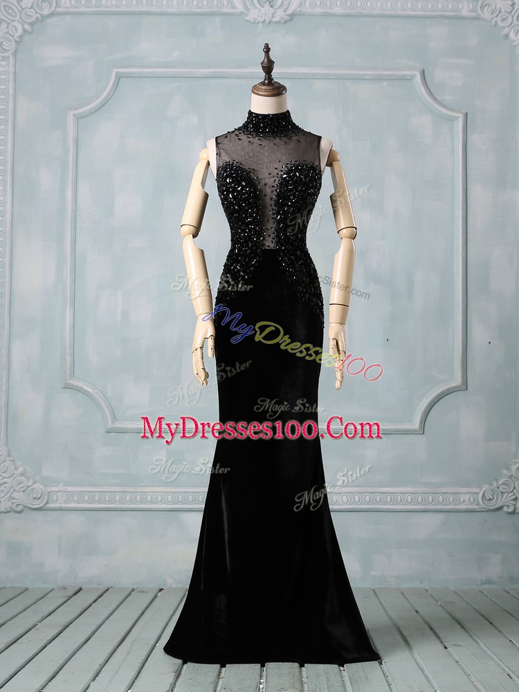 Sleeveless Brush Train Beading Zipper Formal Dresses