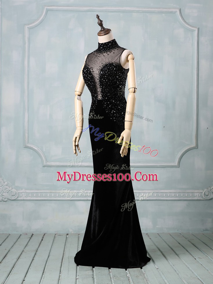 Sleeveless Brush Train Beading Zipper Formal Dresses