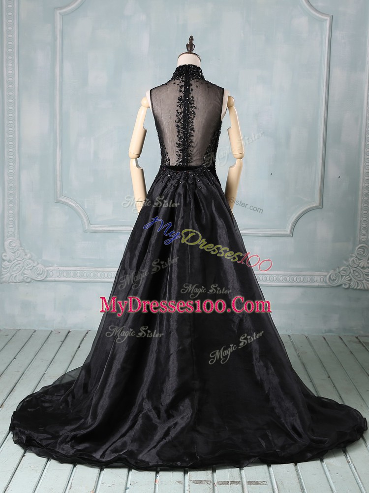 Sleeveless Brush Train Beading Zipper Formal Dresses