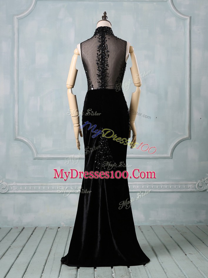 Sleeveless Brush Train Beading Zipper Formal Dresses