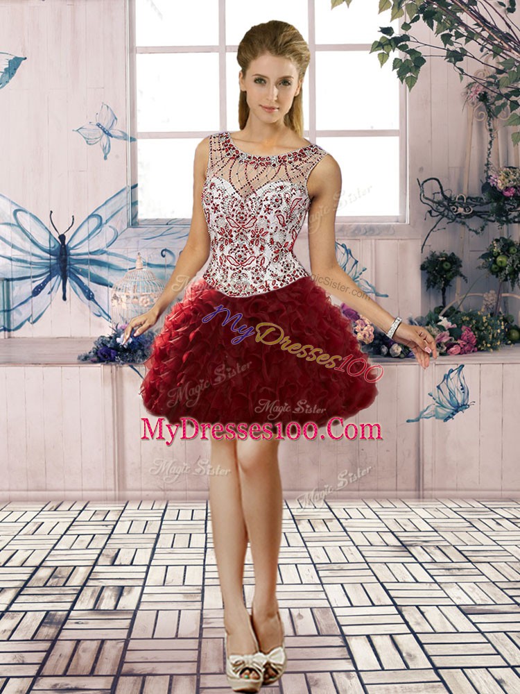 Clearance Floor Length Lace Up Quinceanera Dresses Burgundy for Military Ball and Sweet 16 and Quinceanera with Beading and Ruffles