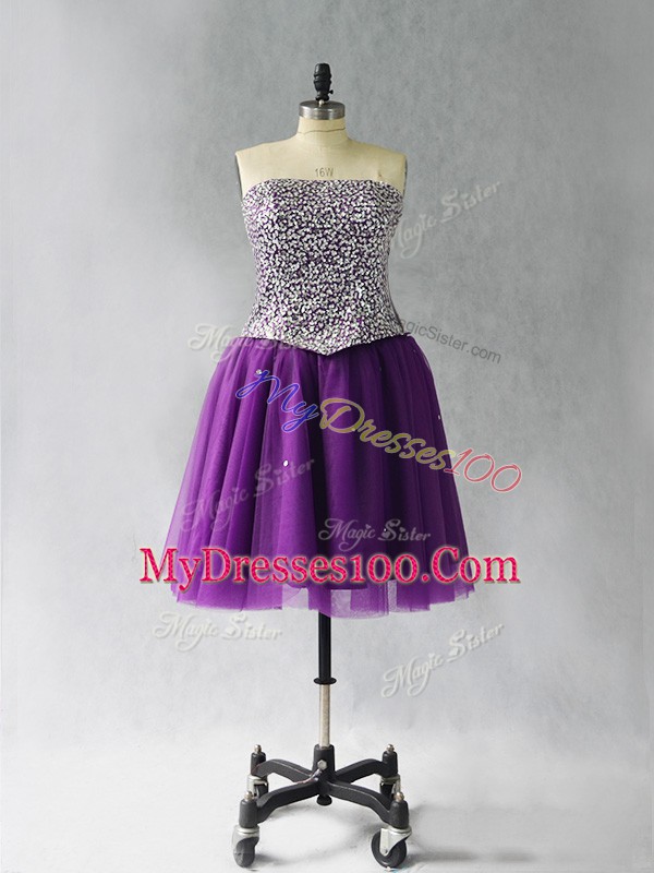Strapless Sleeveless Tulle Womens Party Dresses Beading Lace Up