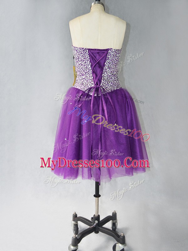 Strapless Sleeveless Tulle Womens Party Dresses Beading Lace Up
