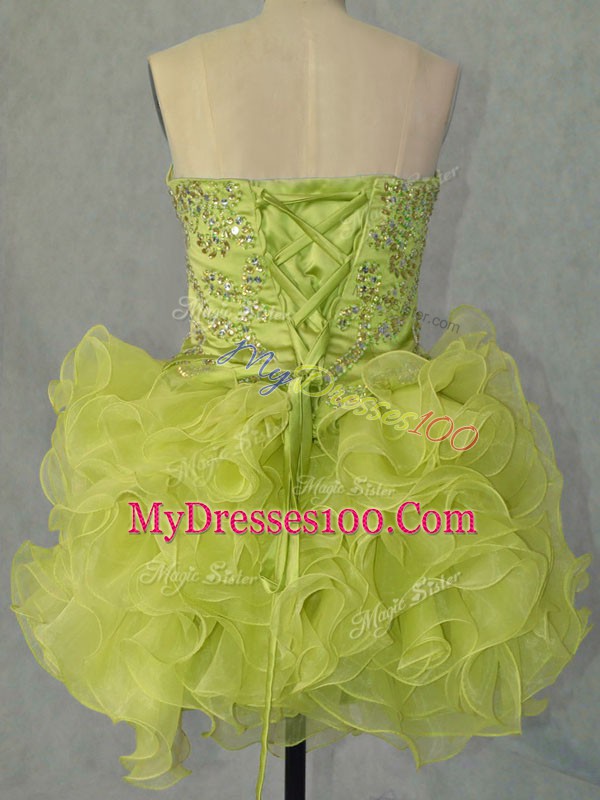 Luxury Yellow Green Ball Gowns Beading and Ruffles Evening Dress Lace Up Organza Sleeveless Mini Length