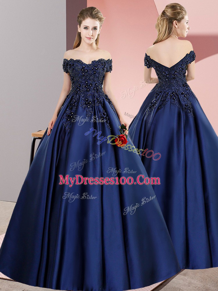 Luxurious Off The Shoulder Sleeveless Satin Quinceanera Dress Lace Zipper