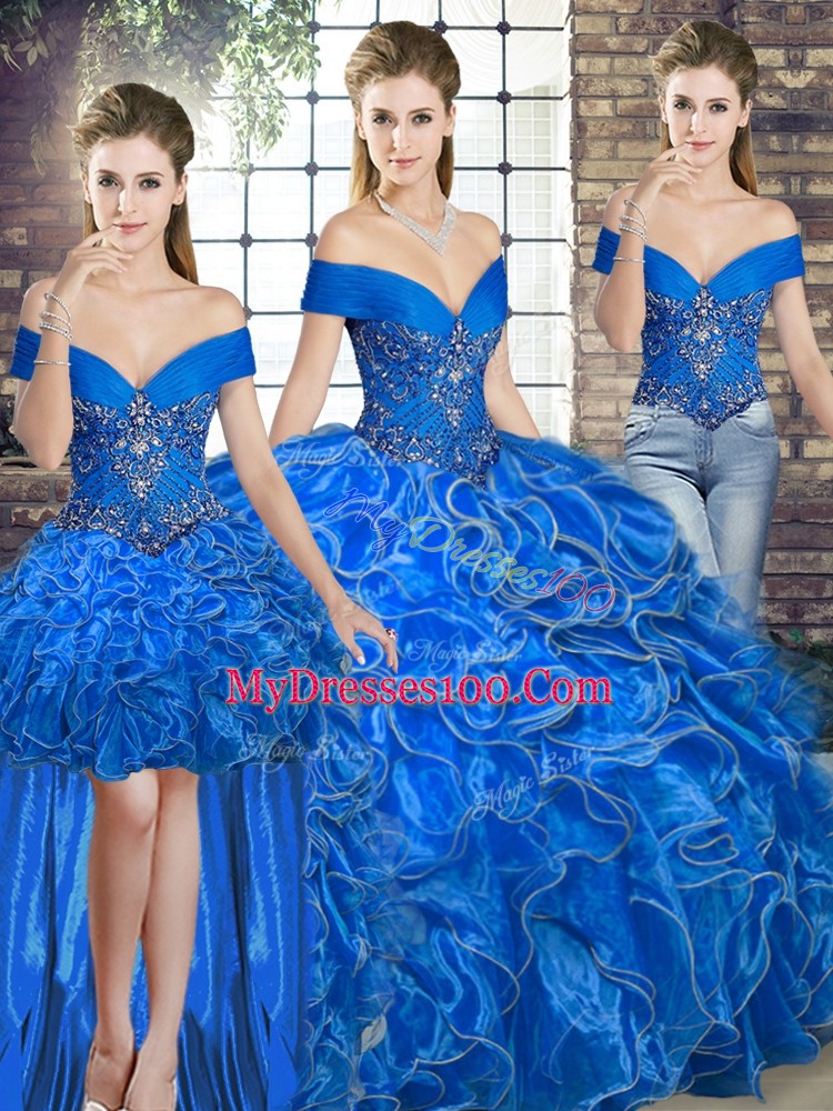 Sleeveless Beading and Ruffles Lace Up Vestidos de Quinceanera