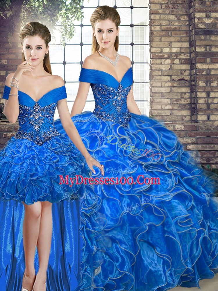 Sleeveless Beading and Ruffles Lace Up Vestidos de Quinceanera
