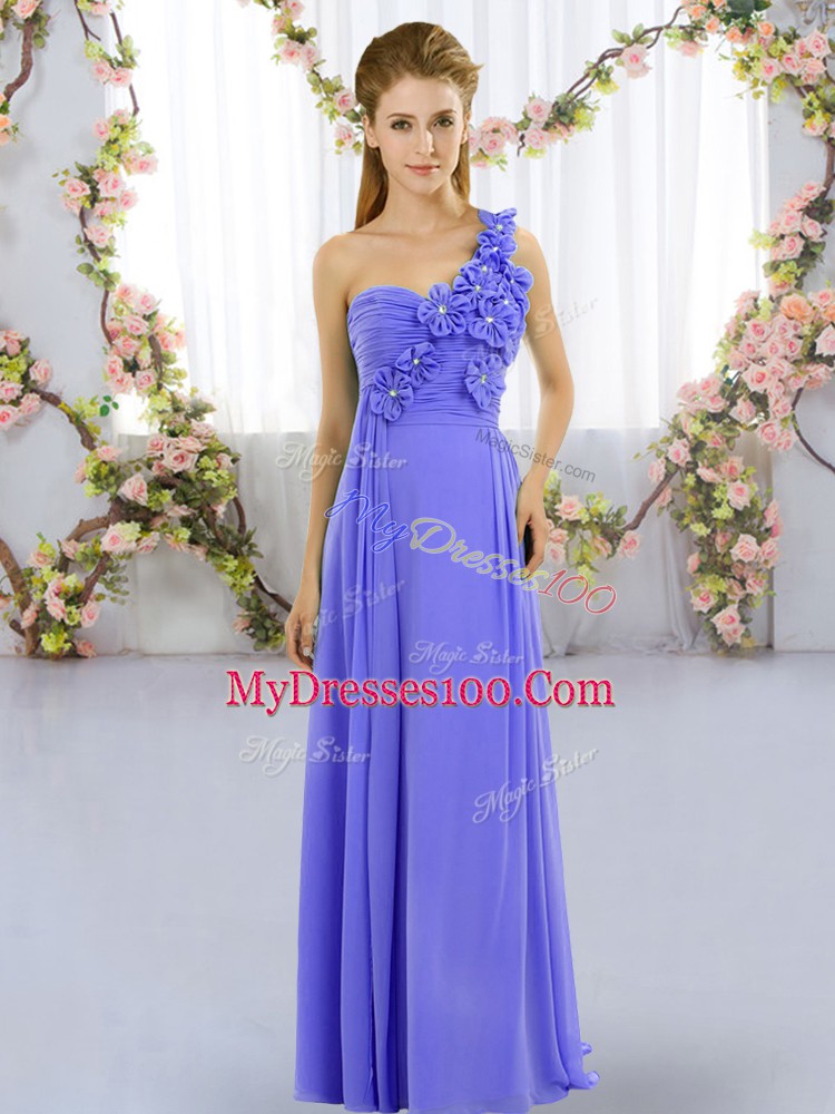 Flare Lavender Sleeveless Hand Made Flower Floor Length Quinceanera Court of Honor Dress