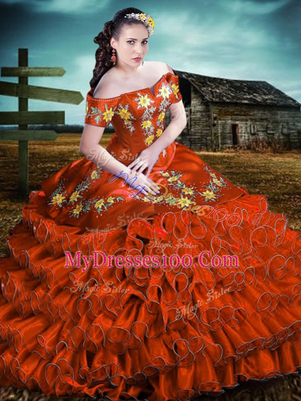 Organza Sleeveless Floor Length 15th Birthday Dress and Embroidery and Ruffles