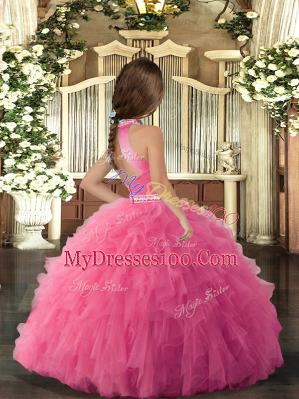 High Class Lilac Sleeveless Tulle Backless Pageant Gowns For Girls for Party and Sweet 16 and Wedding Party