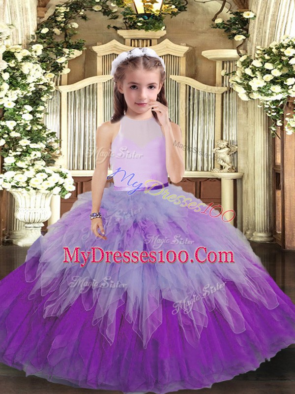 Multi-color Child Pageant Dress Party and Sweet 16 and Wedding Party with Ruffles High-neck Sleeveless Backless