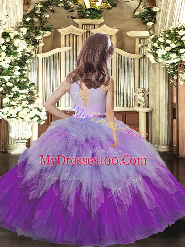 Multi-color Child Pageant Dress Party and Sweet 16 and Wedding Party with Ruffles High-neck Sleeveless Backless