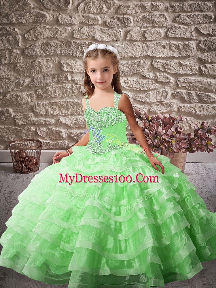 Sweet Child Pageant Dress Organza Brush Train Sleeveless Beading and Ruffled Layers