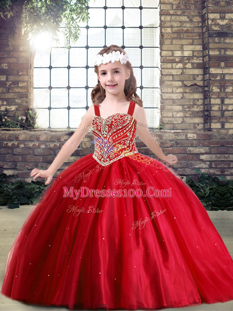 Sleeveless Beading Lace Up Pageant Gowns For Girls