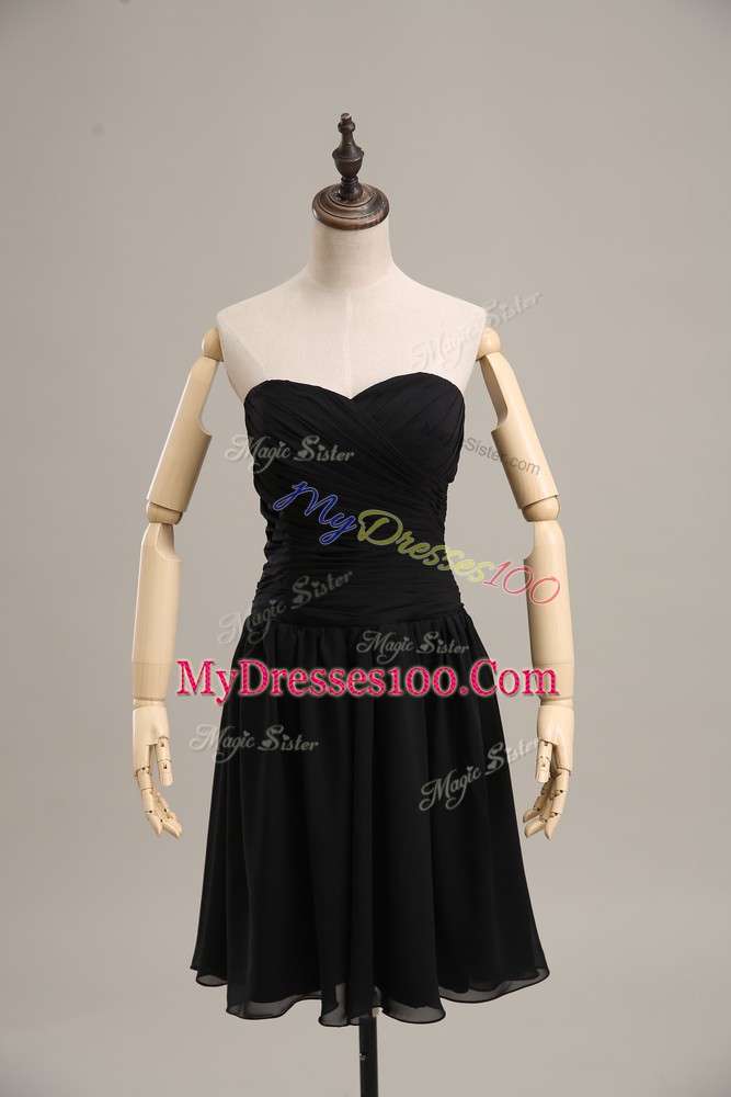 Dramatic Chiffon Sweetheart Sleeveless Lace Up Ruching Prom Evening Gown in Black