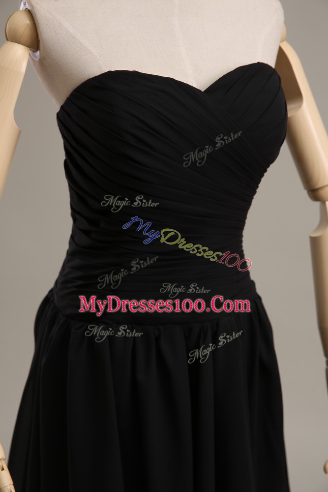 Dramatic Chiffon Sweetheart Sleeveless Lace Up Ruching Prom Evening Gown in Black
