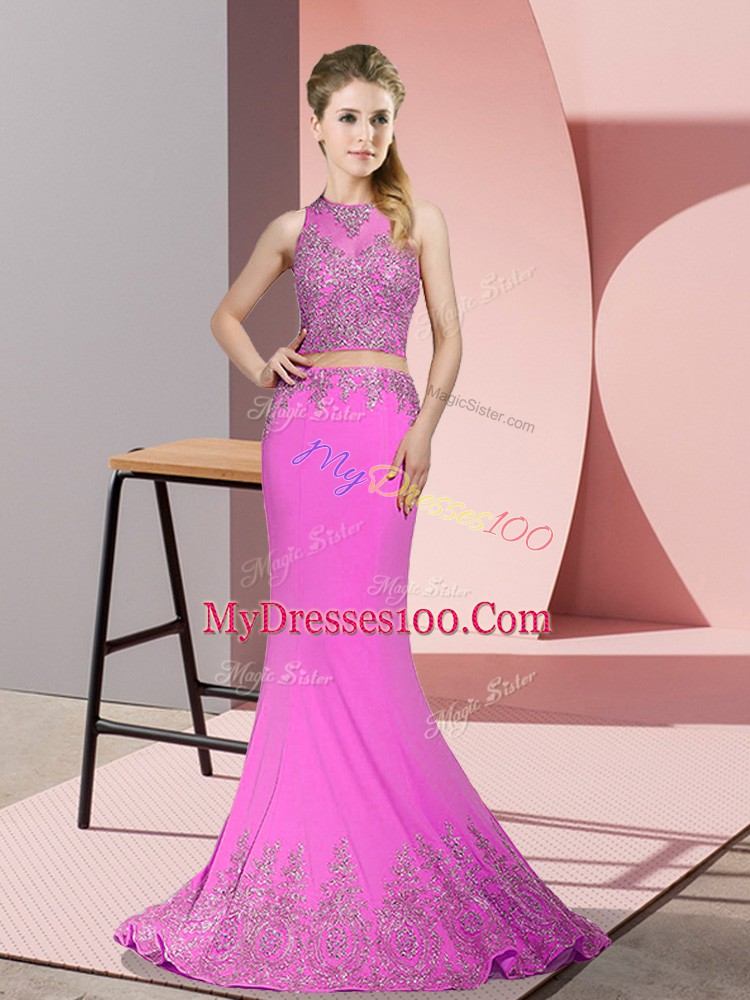 Sleeveless Sweep Train Beading and Appliques Zipper Evening Gowns