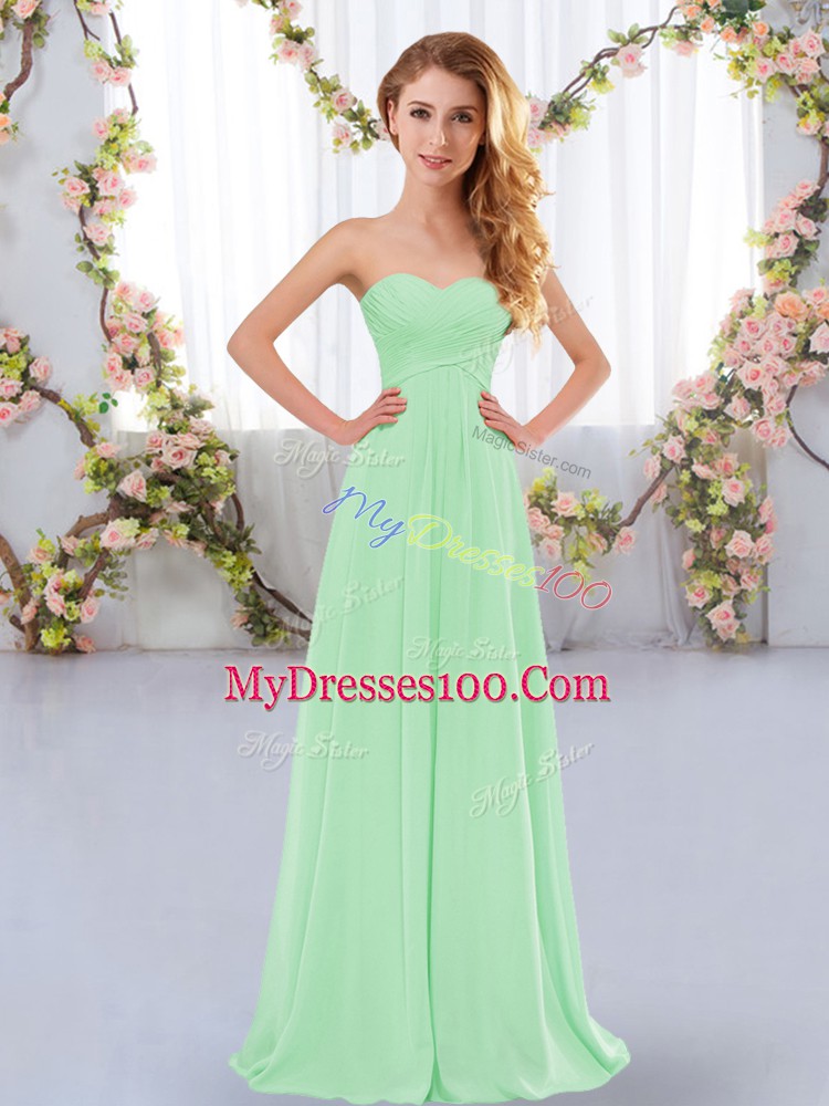 Apple Green Empire Sweetheart Sleeveless Chiffon Floor Length Lace Up Ruching Bridesmaid Dresses