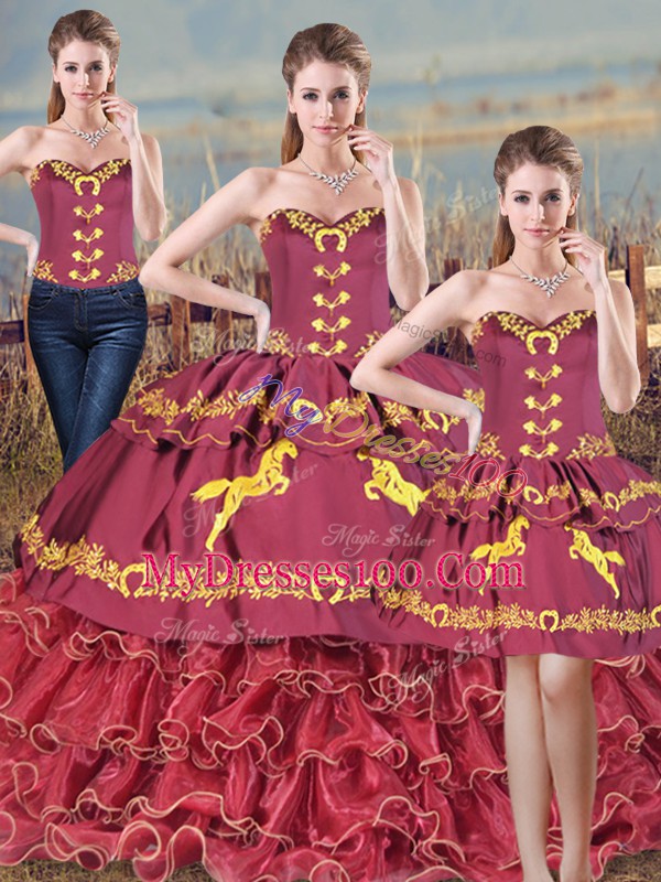 Smart Burgundy Sleeveless Organza Brush Train Lace Up Sweet 16 Dresses for Sweet 16 and Quinceanera