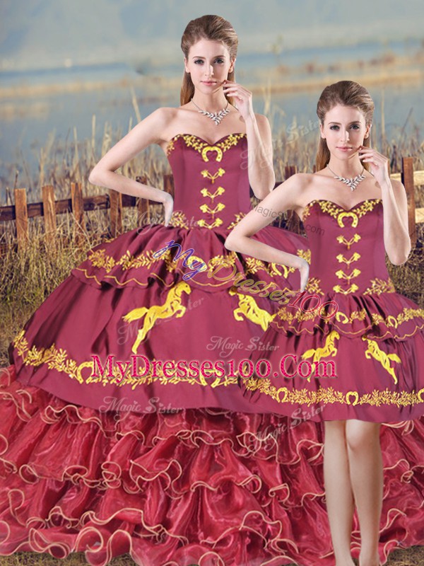 Smart Burgundy Sleeveless Organza Brush Train Lace Up Sweet 16 Dresses for Sweet 16 and Quinceanera