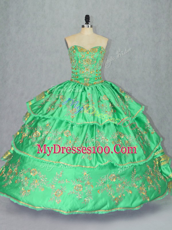 Sweetheart Sleeveless Lace Up Sweet 16 Dress Green Satin and Organza