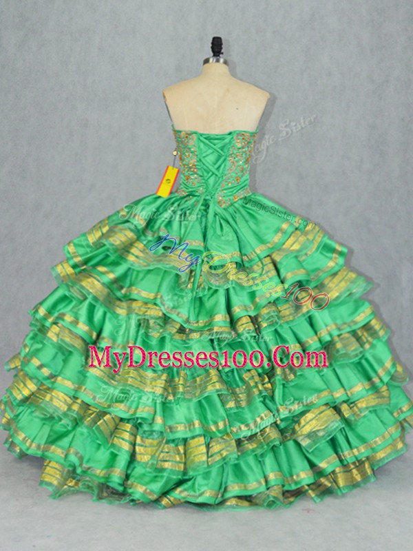 Sweetheart Sleeveless Lace Up Sweet 16 Dress Green Satin and Organza