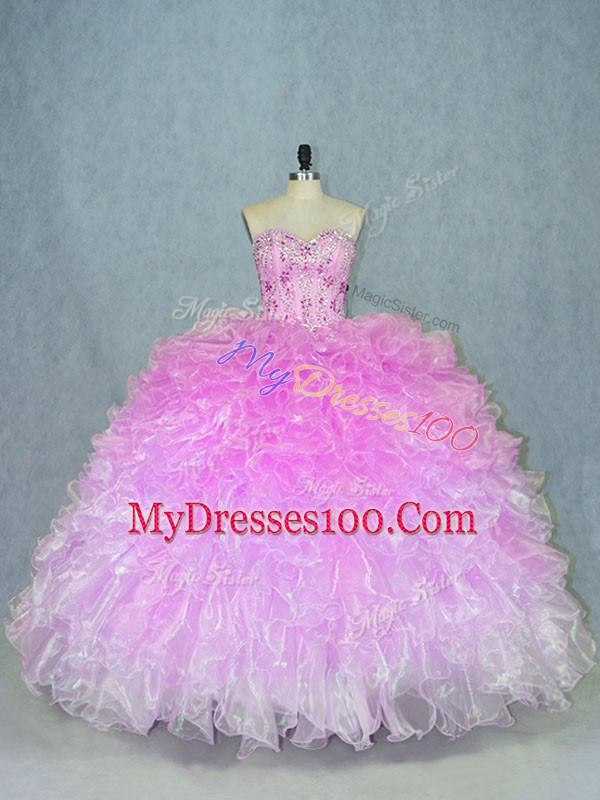 Sweetheart Sleeveless Organza Quinceanera Dresses Beading and Ruffles Lace Up