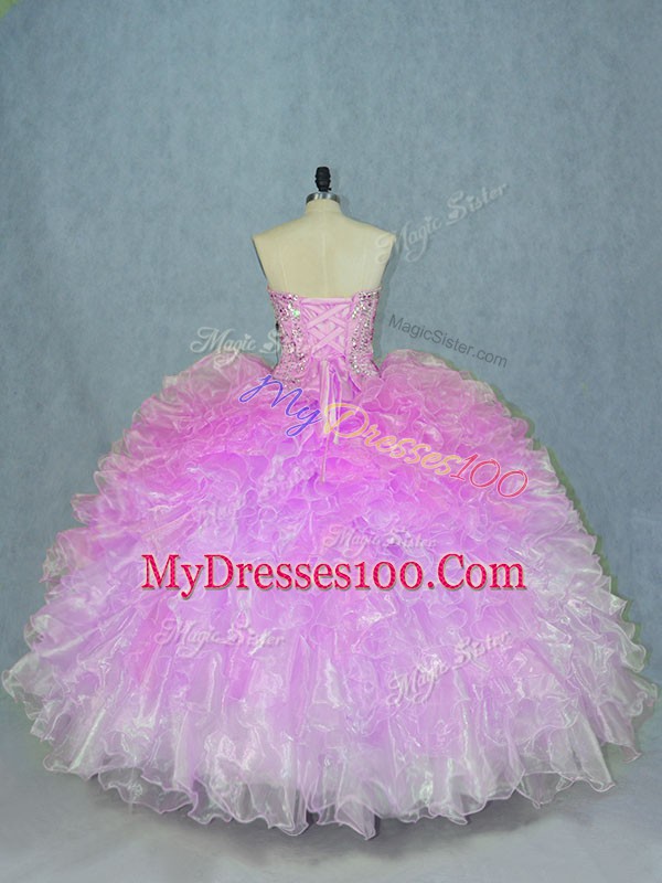 Sweetheart Sleeveless Organza Quinceanera Dresses Beading and Ruffles Lace Up