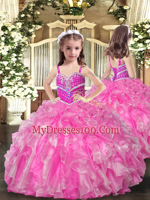 Rose Pink Sleeveless Beading and Ruffles Floor Length Sweet 16 Dresses