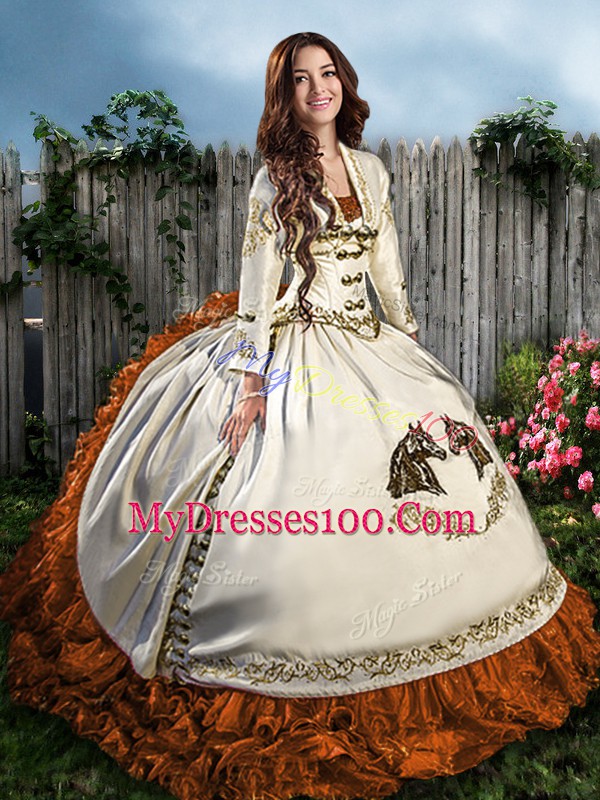 Brown Lace Up Quinceanera Gown Beading and Embroidery Sleeveless Floor Length