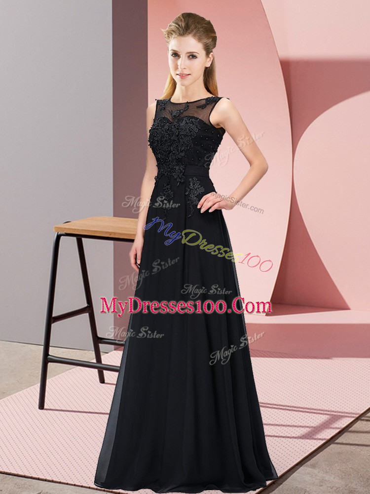 Attractive Black Court Dresses for Sweet 16 Wedding Party with Beading and Appliques Scoop Sleeveless Zipper