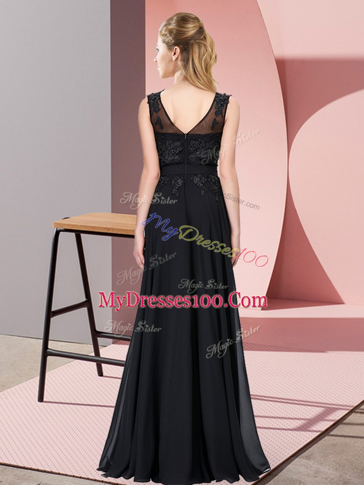 Attractive Black Court Dresses for Sweet 16 Wedding Party with Beading and Appliques Scoop Sleeveless Zipper