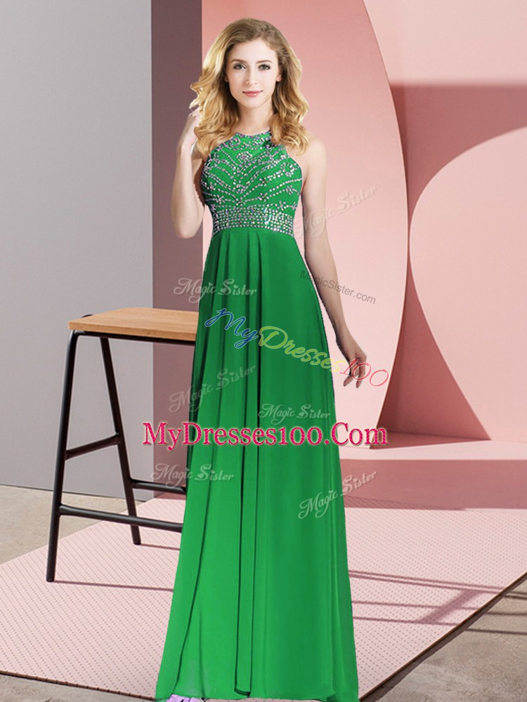 Stylish Green Sleeveless Chiffon Backless Evening Dress for Prom and Party