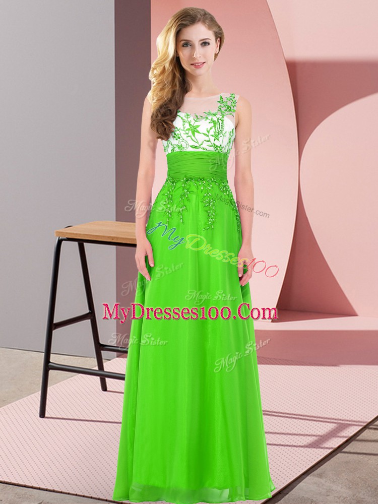 Affordable Chiffon Sleeveless Floor Length Quinceanera Dama Dress and Appliques