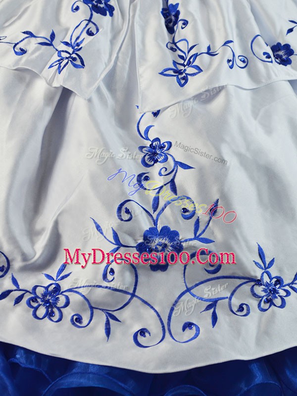 Affordable Blue And White Sweetheart Neckline Beading and Embroidery and Ruffles Quinceanera Gowns Sleeveless Lace Up