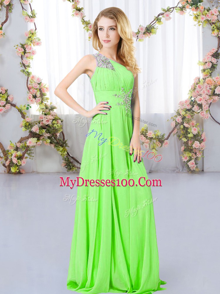 Sleeveless Floor Length Beading Zipper Bridesmaids Dress with