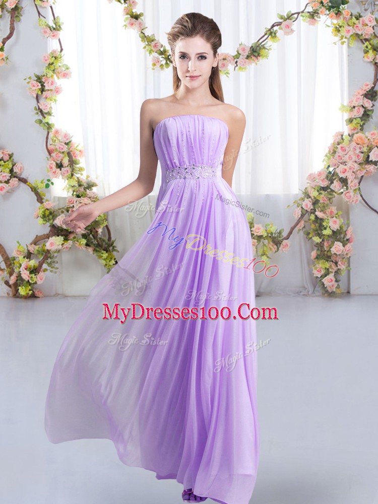 Empire Sleeveless Lavender Bridesmaid Dress Sweep Train Lace Up