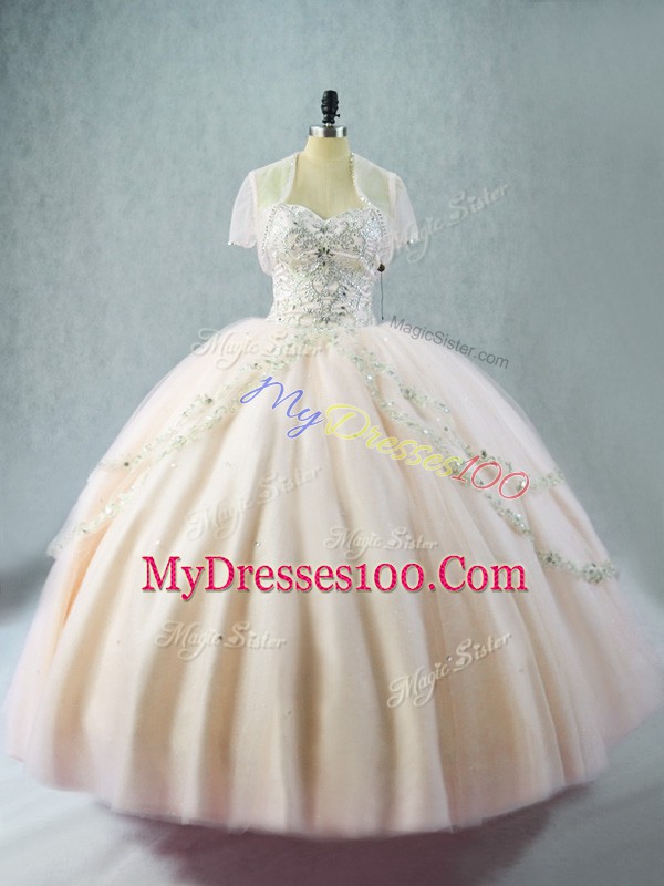 Fine Pink Lace Up 15th Birthday Dress Beading Sleeveless Floor Length