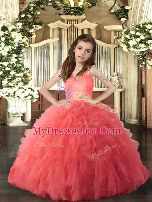 Excellent Sleeveless Lace Up Floor Length Ruffles Kids Pageant Dress