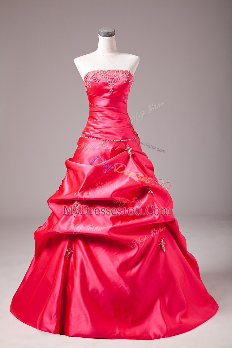 Suitable Hot Pink Lace Up Quinceanera Dresses Beading and Appliques Sleeveless Floor Length