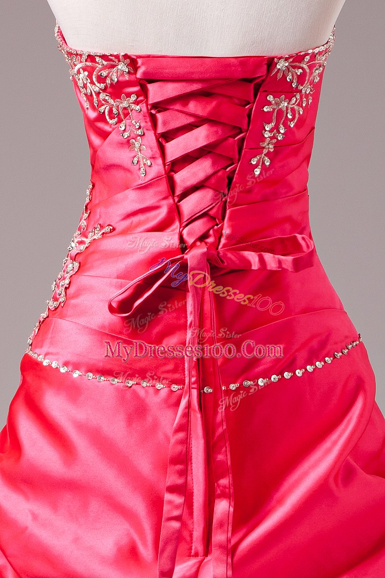 Suitable Hot Pink Lace Up Quinceanera Dresses Beading and Appliques Sleeveless Floor Length