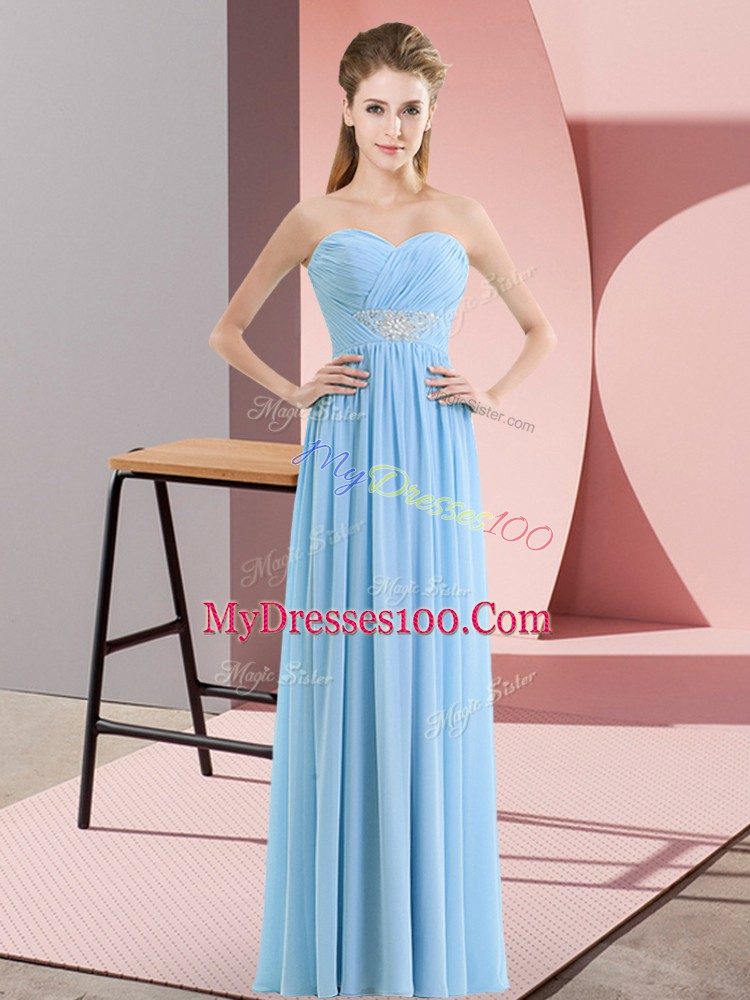 Discount Blue Empire Sweetheart Sleeveless Chiffon Floor Length Zipper Beading Homecoming Dress