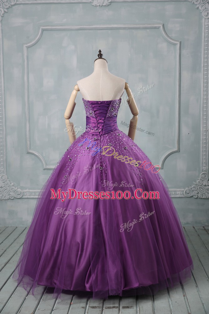 Super Eggplant Purple and Purple Sleeveless Beading Floor Length Sweet 16 Quinceanera Dress