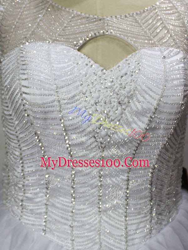 White Scoop Neckline Beading and Appliques Quinceanera Dress Sleeveless Lace Up