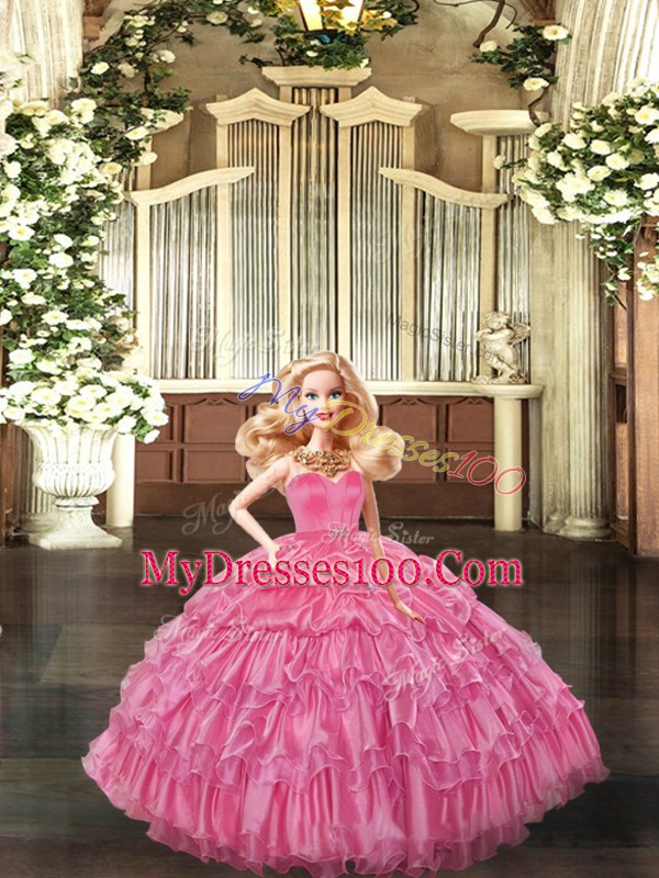 Gorgeous Sleeveless Floor Length Ruffled Layers Lace Up Sweet 16 Dress with Rose Pink