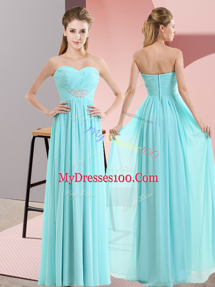 Beauteous Floor Length Baby Blue Prom Evening Gown Chiffon Sleeveless Beading