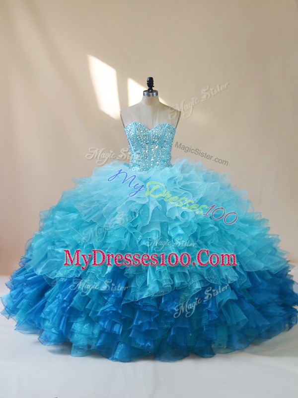 Elegant Multi-color Sweetheart Lace Up Beading and Ruffles Vestidos de Quinceanera Sleeveless