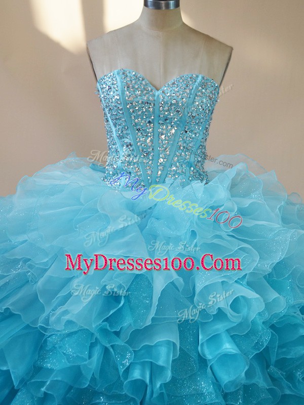 Elegant Multi-color Sweetheart Lace Up Beading and Ruffles Vestidos de Quinceanera Sleeveless