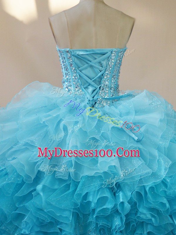 Elegant Multi-color Sweetheart Lace Up Beading and Ruffles Vestidos de Quinceanera Sleeveless